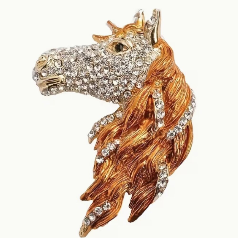 BOUTIQUE RHINESTONE HORSE BROOCH